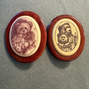 Pair Of Anouk Johanna Holland Bear Brooches Wood Bunny
